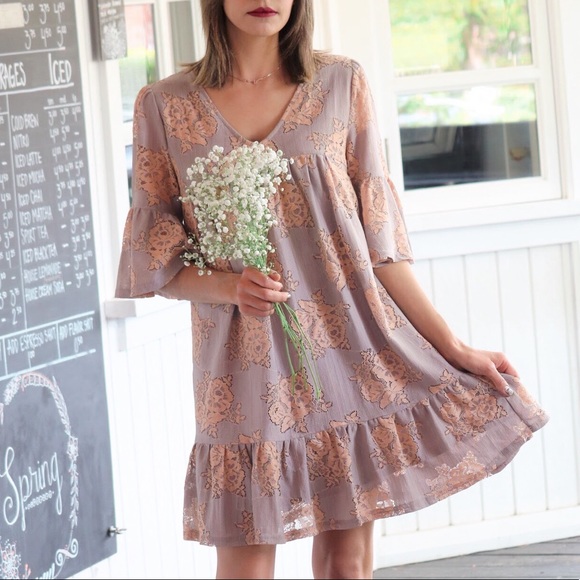 LAST1⭐️Love Letters Babydoll Lace Dress In Taupe⭐️ - Picture 5 of 7